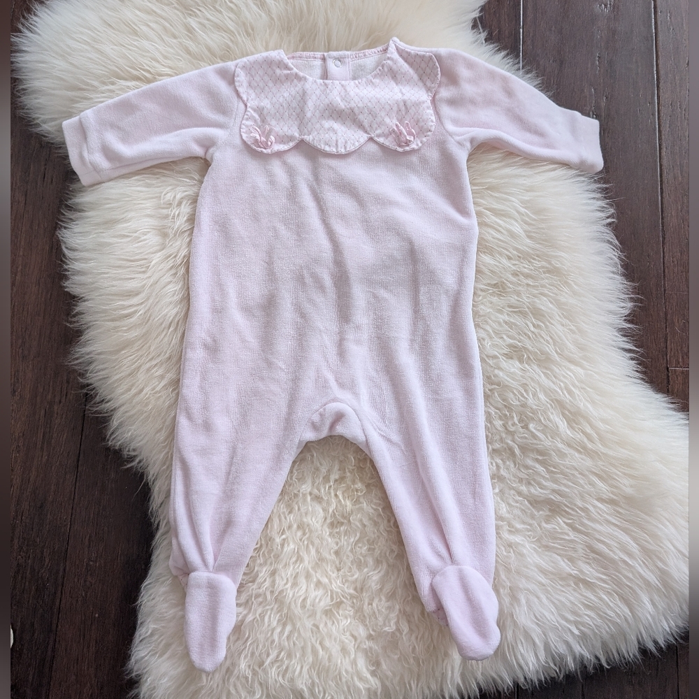 Jacadi Paris Light Pink Scallop Bow Baby Snap Footie Outfit 3 Months 60cm